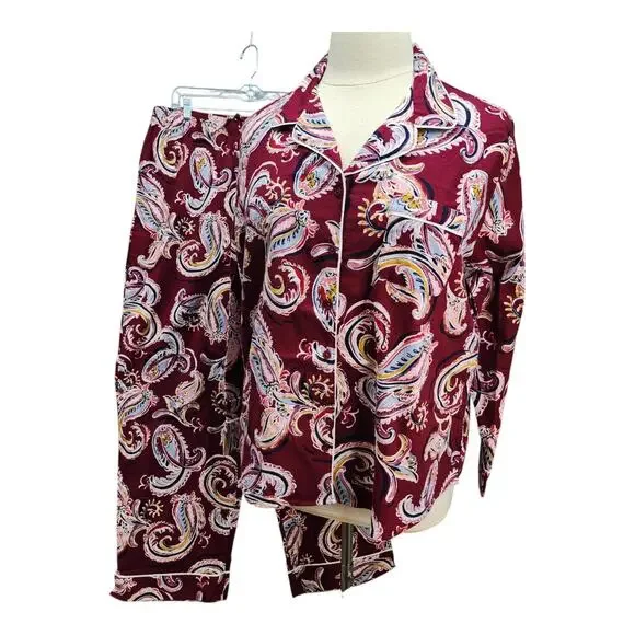 NWOT Liz Claiborne Women's XXLARGE Pajama Set Burgundy Paisley Sleep Lounge Wear - Picture 2 of 16